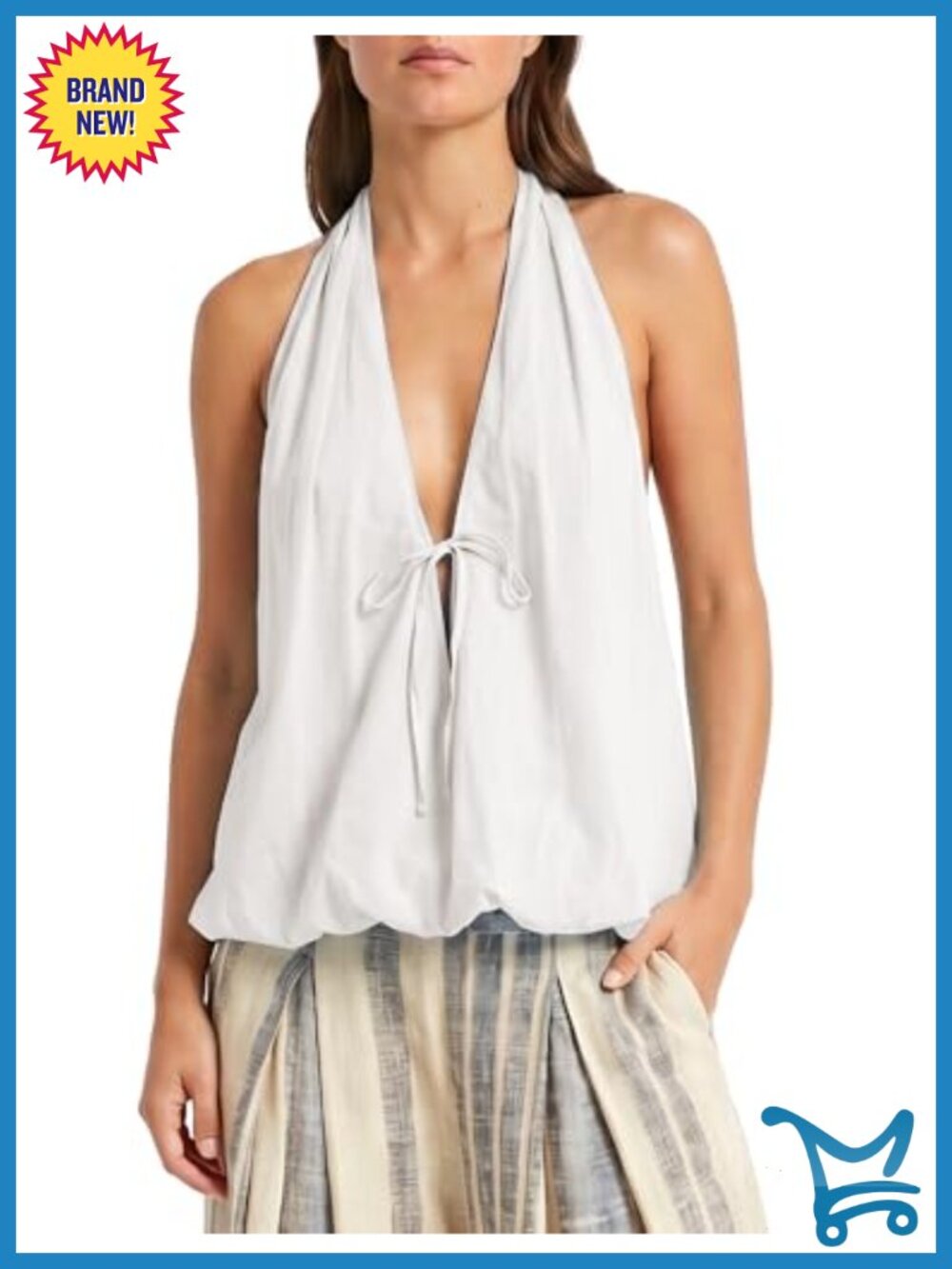 Womens Halter Tank Top Deep V Neck Open Back Sleeveless Cami Summer Backless Top